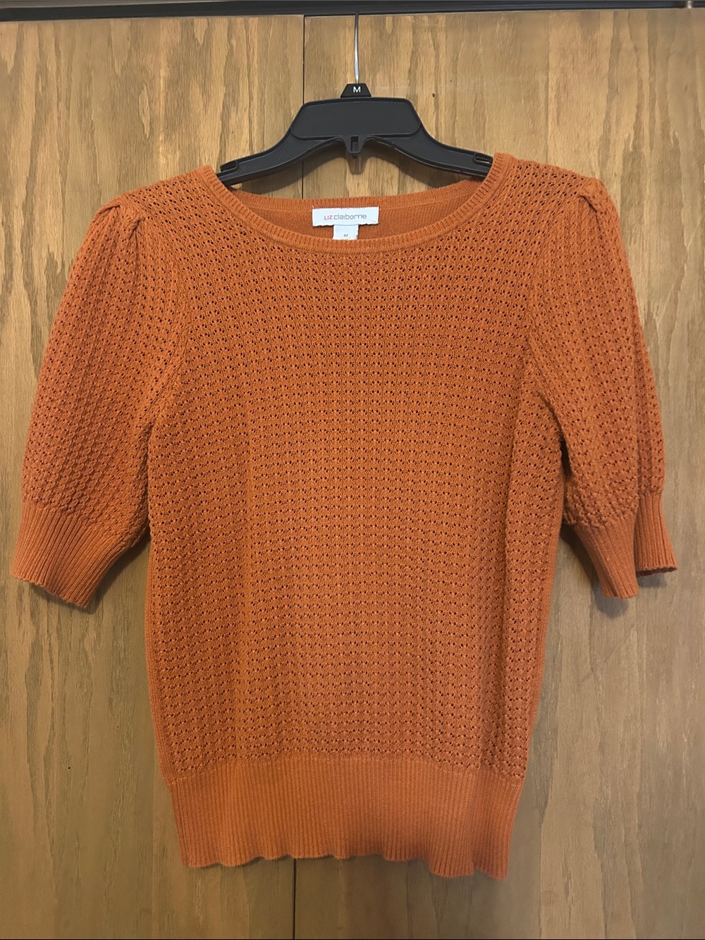 Liz Claiborne Burnt Orange Short-Sleeve Open Knit Sweater